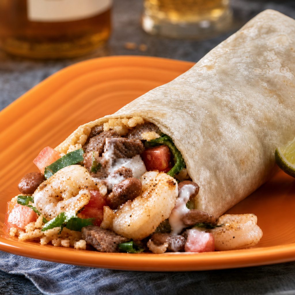 Steak & Prawn Burrito.
